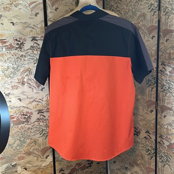 HARLEY DAVIDSON METAL BUTTON UP SHORT SLEEVE ORANGE COLOR BLOCK SHIRT SZ L - Picture 7 of 13